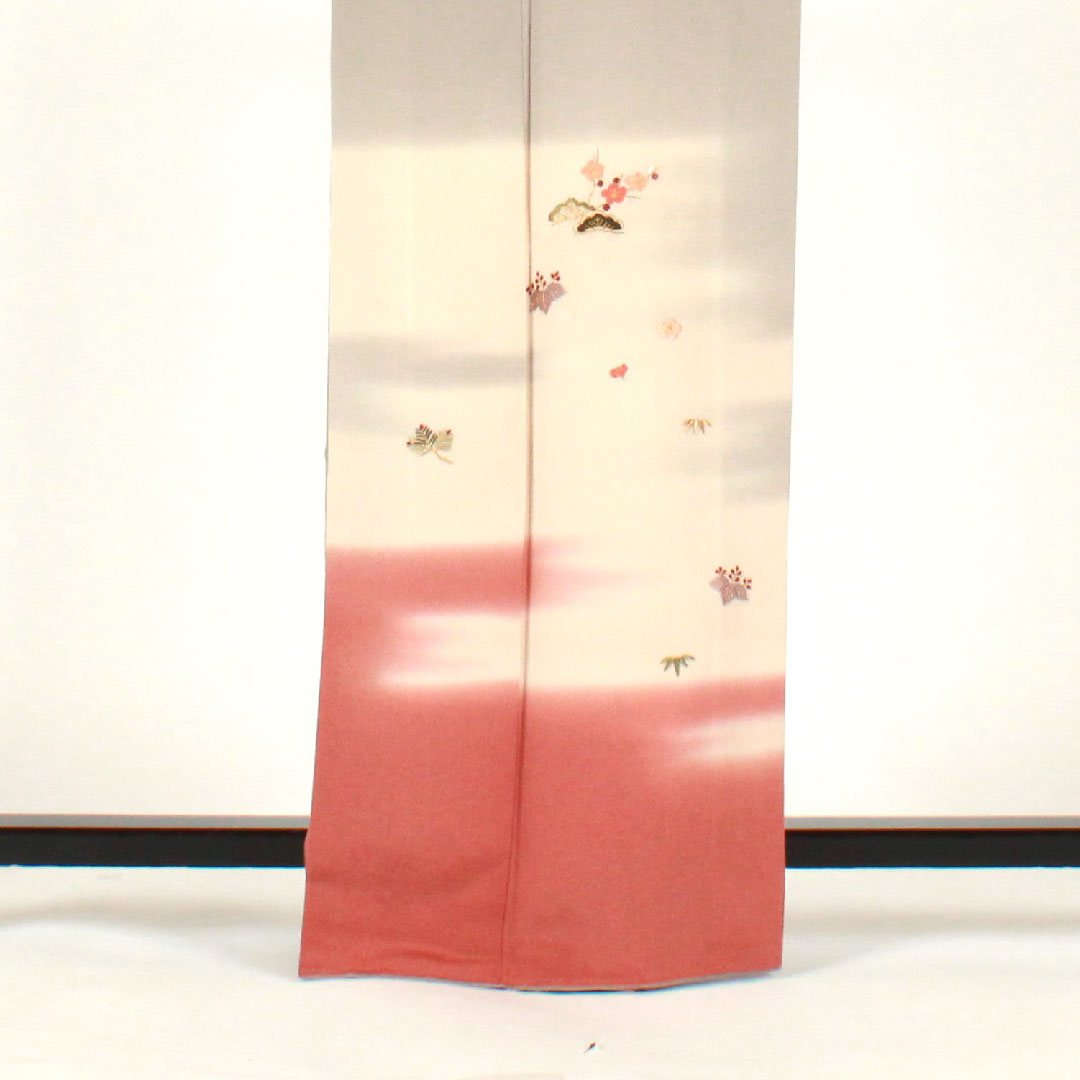 Homongi, lined, length 164.5cm, sleeve length 64cm, embroidery, bellflower crest, pure silk, B rank, gray, 1112001263422
