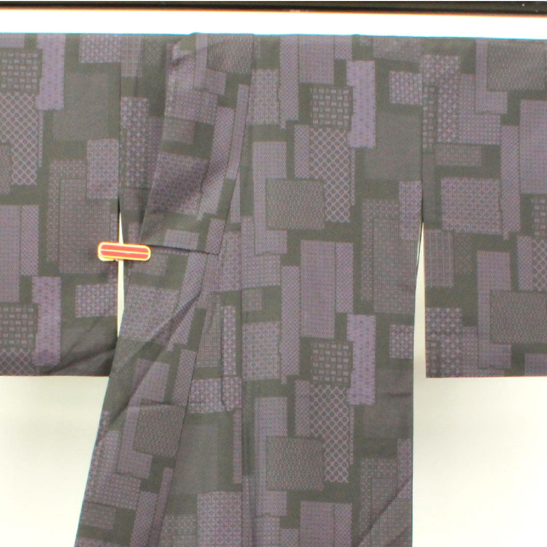 Tsumugi Length 160cm Sleeve length 66.5cm Geometric pattern Polyester S rank Awase Black 1116002602410