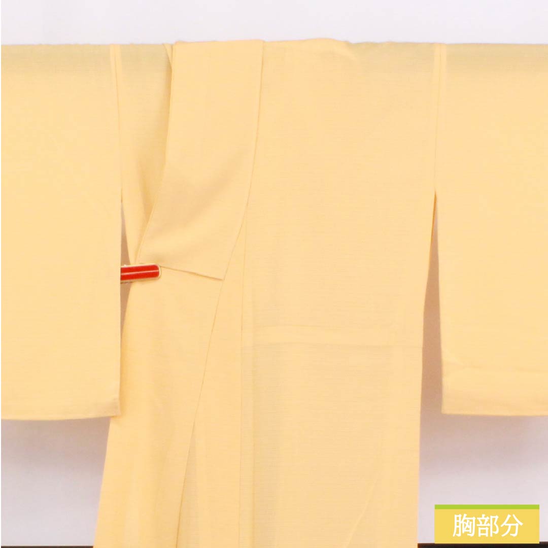 Summer solid color polyester kimono, S rank, length 171.5cm, sleeve length 70.5cm, light tangerine color (usukouji), one crest, five-three paulownia pattern, ro crepe, orange-colored, product number 1132003062626