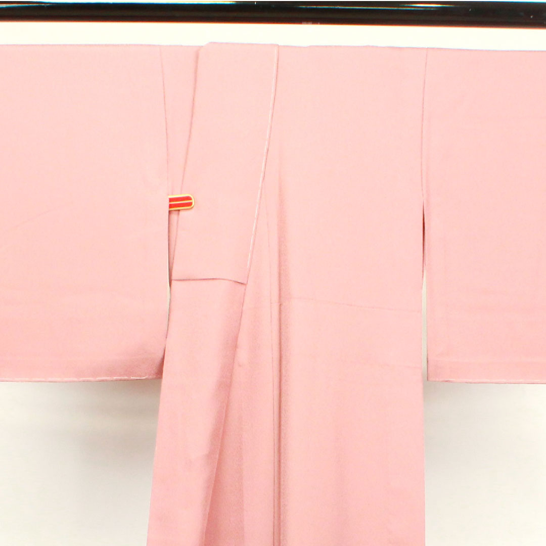 色無地 ポリエステル 帯紅色 洗える着物 しつけ糸付き 中陰桔梗 身丈156.5cm 裄丈61.5cm 単衣 Aランク ピンク系 1114000683313