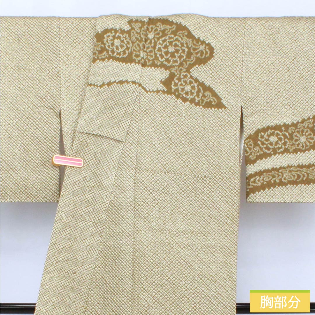 Homongi (formal formal wear), pure silk, A-rank, lined, length 153cm, sleeve length 62.5cm, Senzai-chairo (Chrysanthemum and Flowing Water) pattern, with basting threads, green, product number 1112006753219