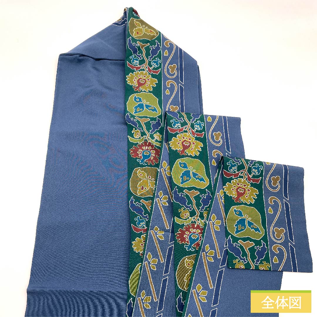 Nagoya Obi, Gosu-iro (Gosu color) Dyed Obi, Abstract Floral Pattern, Abstract Plant Pattern, Obi Length 345cm, Pure Silk, S Rank, Full Length, Casual, Navy Blue, 1124006132318, Nagoya Made