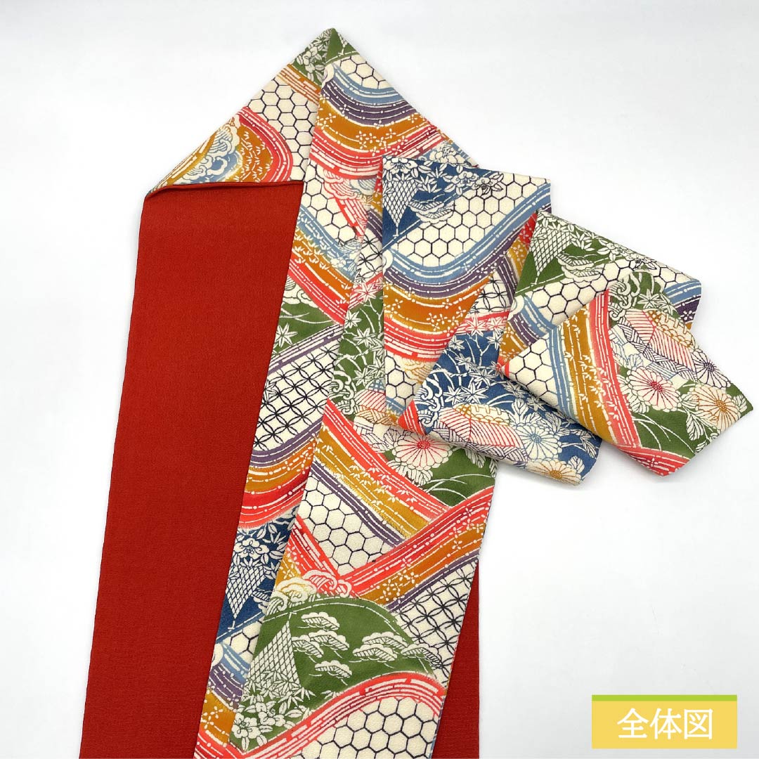 Nagoya Obi, Deep Autumn Color (Koimomijiiro), Kyoto Bingata Chirimen Fabric with Shippo Cloisonne, 370cm Long, Pure Silk, S-Rank, Full Length, Casual, Gradient Design, Item Number: 1124007322399, Nagoya Style