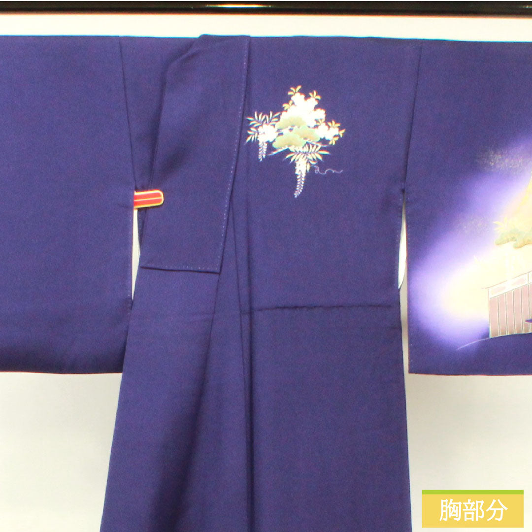 Homongi, pure silk, lined, length 165.5cm, sleeve length 67cm, Edo purple, Kyo-Yuzen, auspicious pattern, A rank, purple, 1112004143520