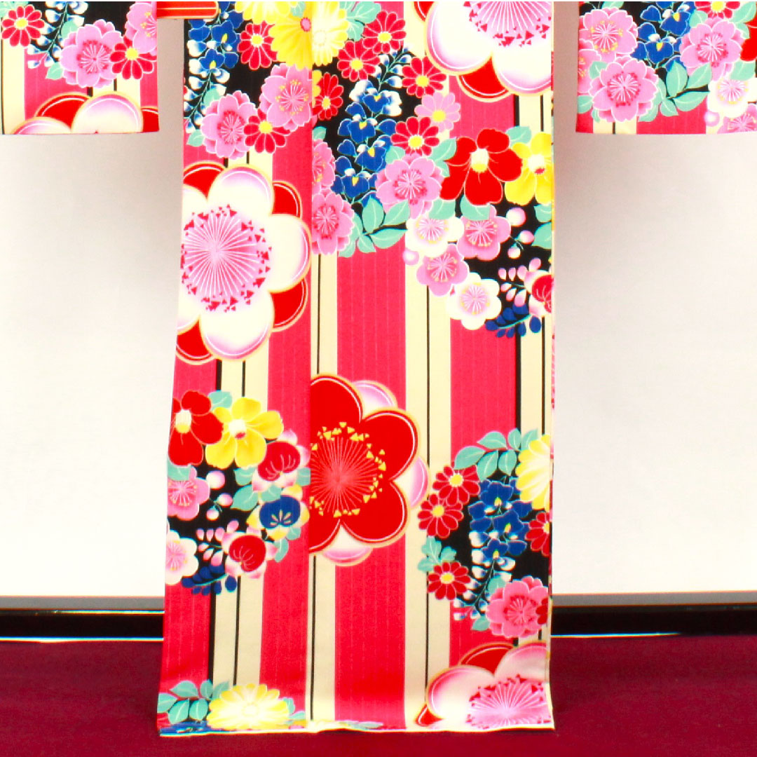 Long-sleeved kimono, length 170.5cm, sleeve length 67cm, lined, scarlet, washable kimono, plum, poly, S rank, pink, 1113001312613