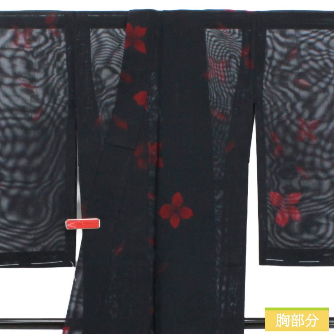 夏物 正絹 お召 Sランク 身丈155cm 裄丈63cm 褐色(かちいろ) 草花模様 紗 紫系 1132004292320