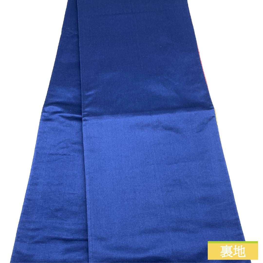 Formal navy blue obi (sleeve sash) in pure silk, S-rank, featuring a peony design, suitable for furisode (long-sleeved kimono). Length: 418cm. Features six-fold hem. Product code: 1123015522318