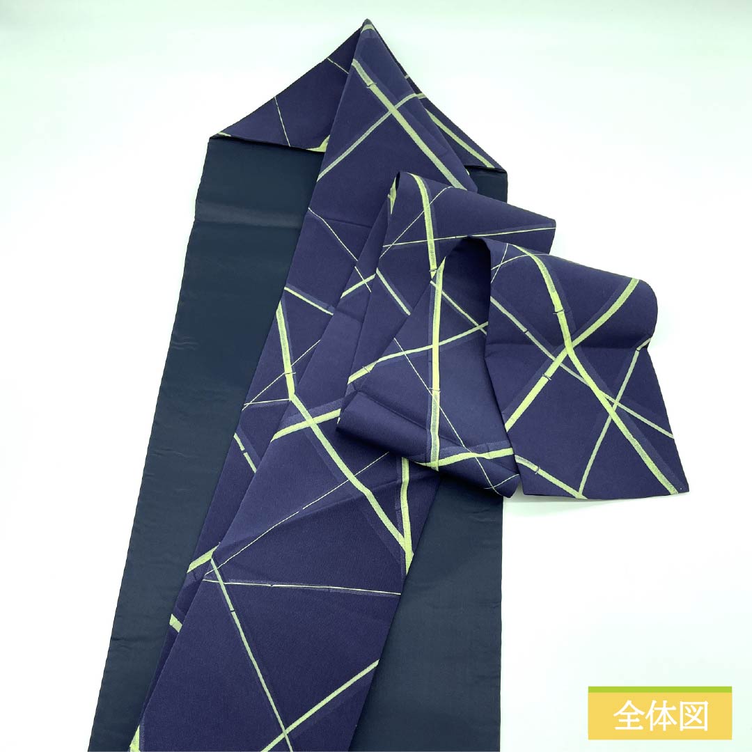 Nagoya obi, navy blue, dyed obi, bamboo, obi length 349cm, pure silk, S rank, full length, casual, navy blue, 1124008112318, Nagoya style