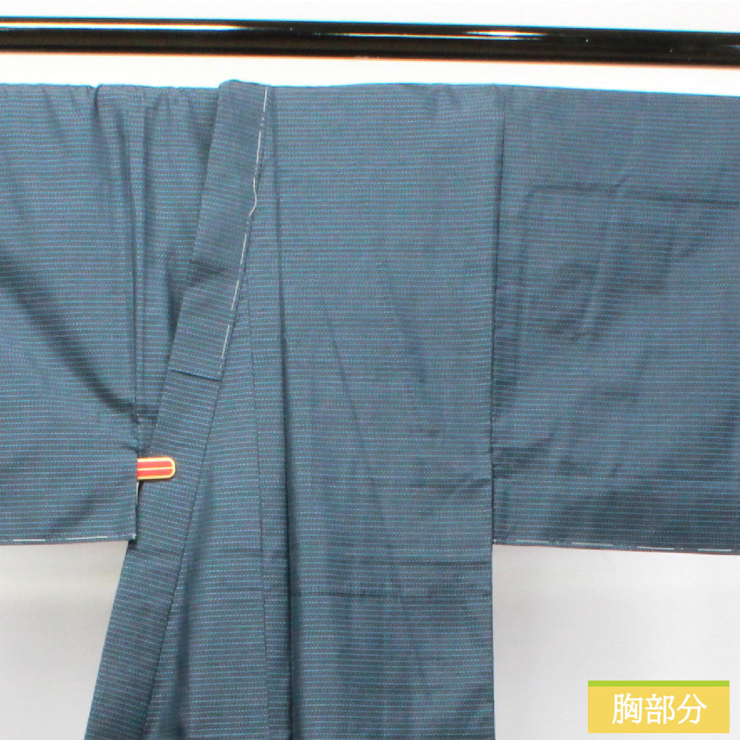 Men's pure silk, length 136.5cm, sleeve length 67cm, Oshima Tsumugi, tortoiseshell pattern, basting thread included, ensemble, S rank, lined, navy blue, 1119000712318