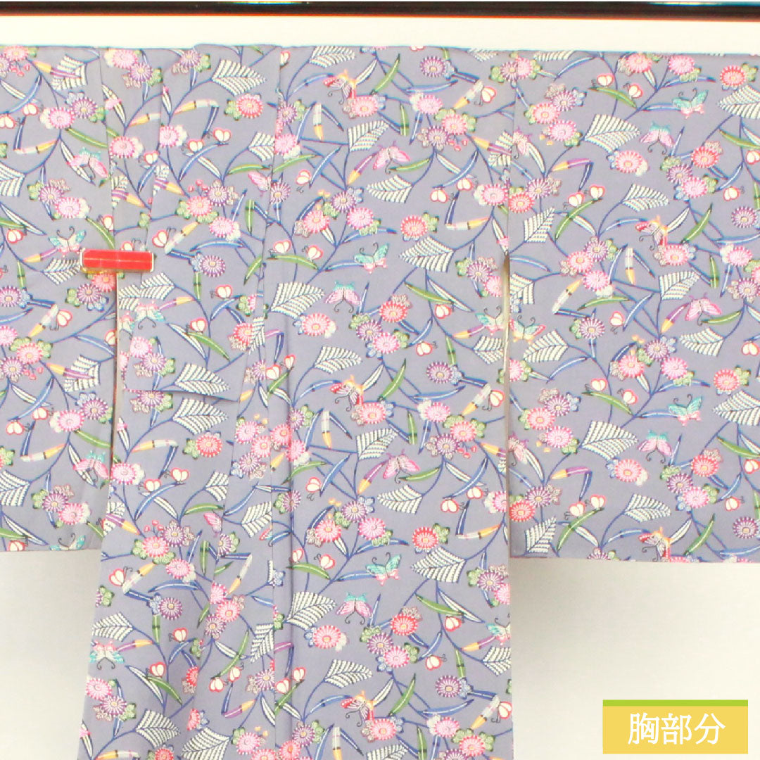 小紋 正絹 身丈164cm 裄丈65cm 袷 つるば鼠色(つるばねずいろ) 京紅型 吉祥文様 Sランク グレー系 1115004442422