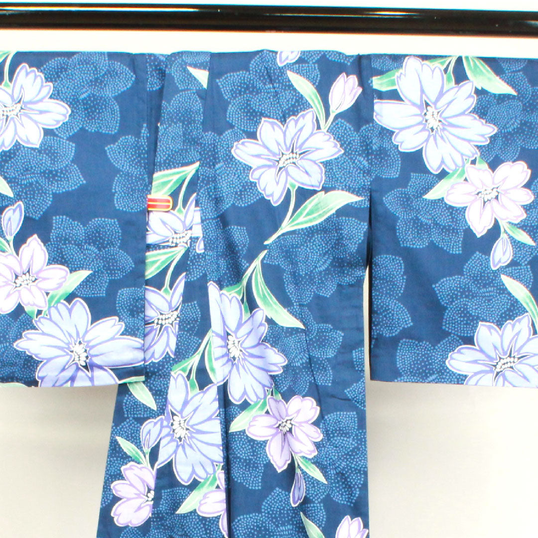 Yukata, Korean blue, azalea, cotton, S rank, single layer, length 165cm, sleeve length 66cm, navy blue, 1118003602518
