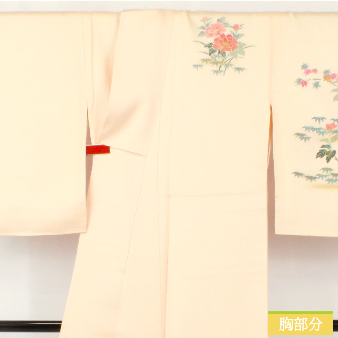 Homongi, pure silk, lined, length 161.5cm, sleeve length 63cm, maiden color, Kyo-Yuzen, floral pattern, S rank, pink, 1112005312413