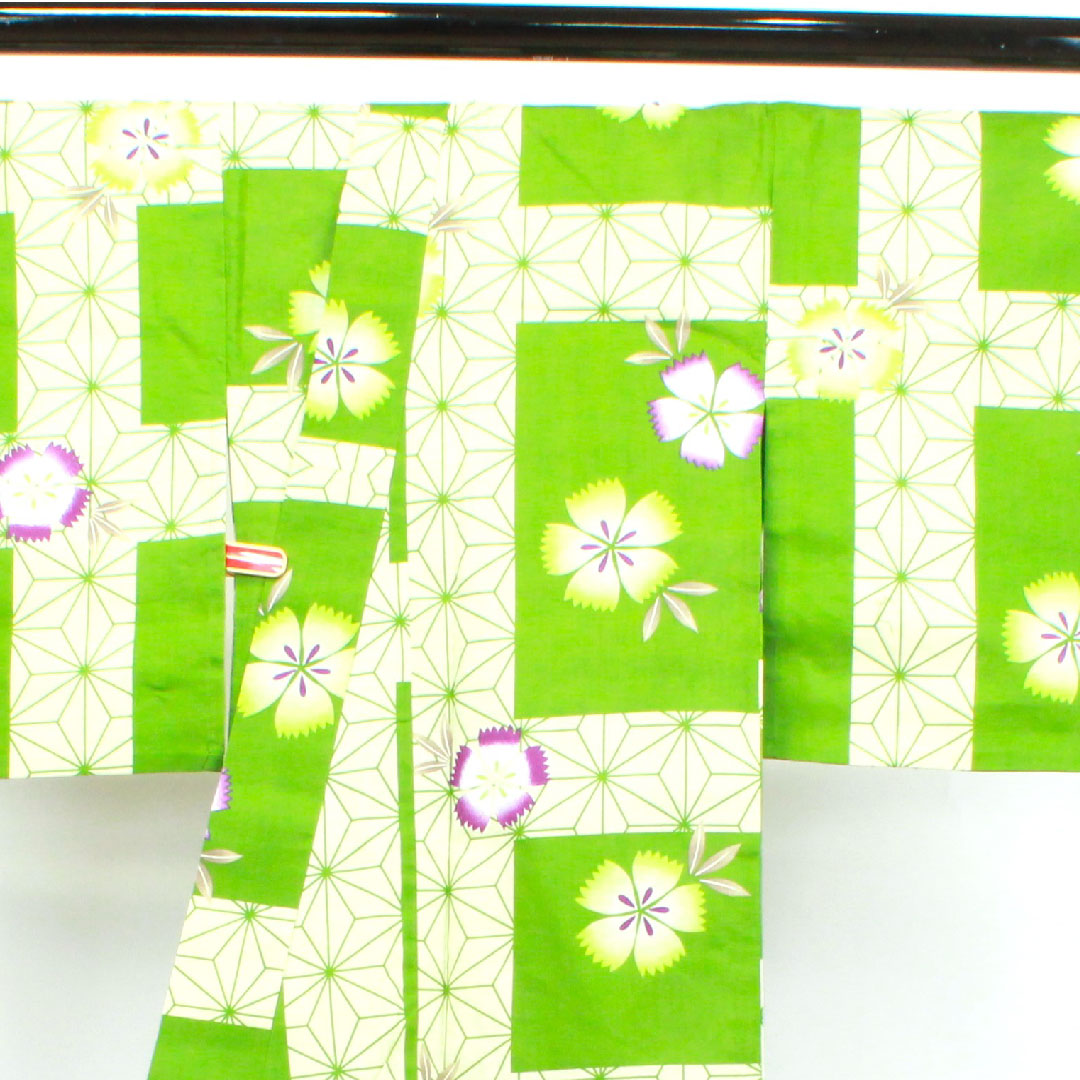 Yukata, Evergreen, Pink, Asanoha, Cotton, S Rank, Single Layer, Length 165.5cm, Sleeve Length 66cm, Green, 1118002722519
