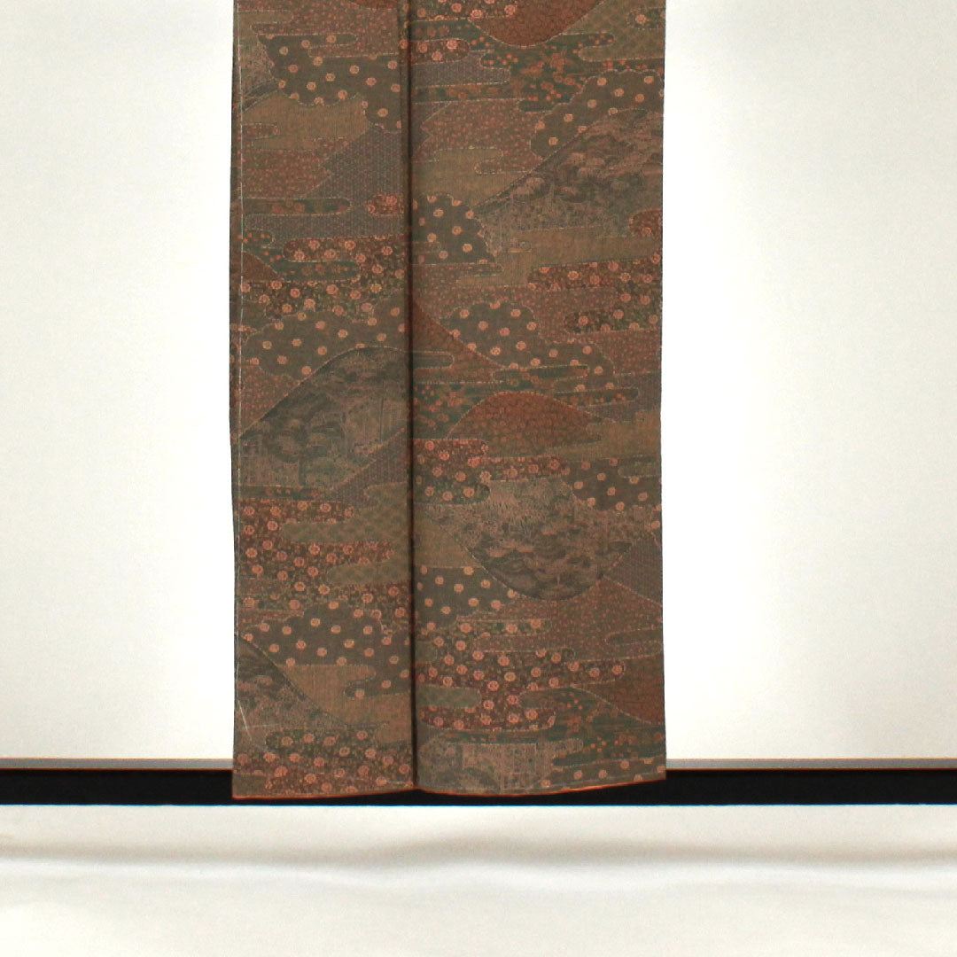 小紋 身丈157cm 裄丈63cm 袷 江戸小紋 六谷博臣 霞に花 正絹 Sランク 緑系 1115000692319
