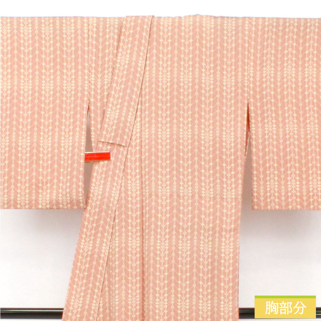 Komon (small pattern) kimono, pure silk, A rank, length 144.5cm, sleeve length 60.5cm, single layer, Saga-nezuiro (Saga-nezu-iro) color, geometric pattern, pink, product number 1115007623113
