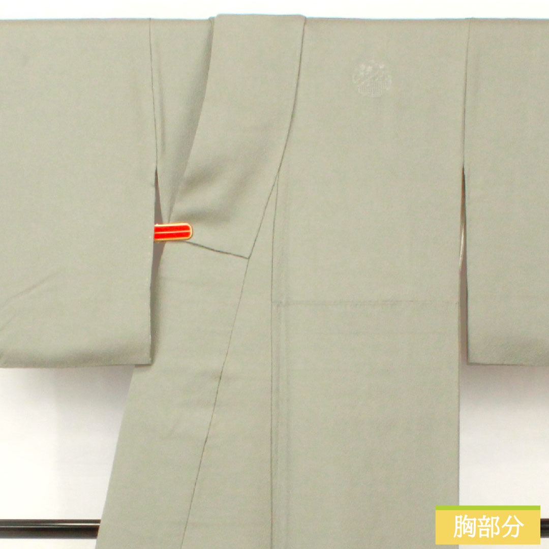 訪問着 正絹 袷 身丈156cm 裄丈62.5cm 灰色(はいいろ) 汕頭刺繡 一つ紋 片喰 雪輪 椿 Sランク グレー系 1112005022322