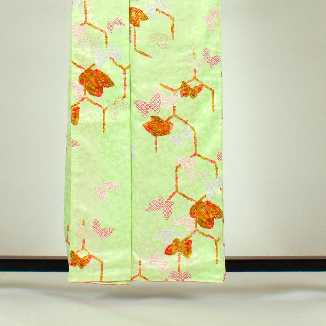 Small pattern, Length 161cm, Sleeve length 66cm, Awase, Butterfly and tortoiseshell pattern, Washable kimono, Polyester, B rank, Green, 1115001014319