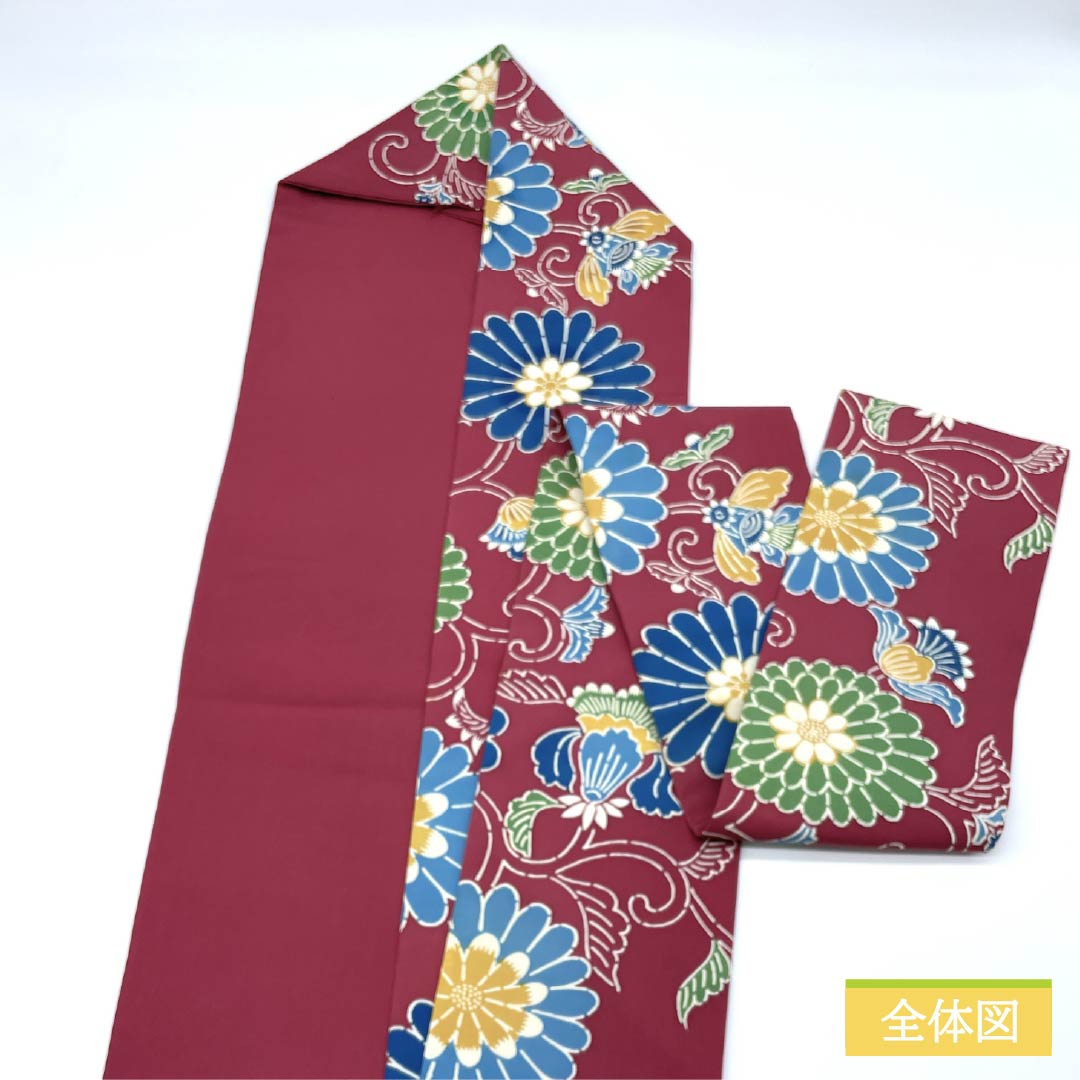 Nagoya obi, reddish red, Kyoto Bingata, floral arabesque, obi length 345cm, pure silk, B rank, full length, casual, purple, 1124006644320, Nagoya style