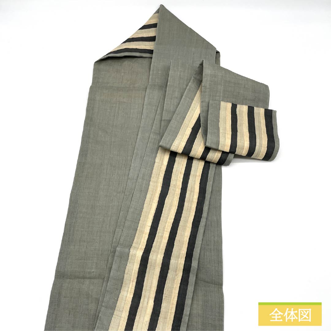Nagoya Obi, S-Rank, Hemp, Agarwood Brown (Tonochairo), Dyed, Striped, 368cm Long, Full Length, Casual, Gray, Item Number: 1124009442322, Nagoya Style
