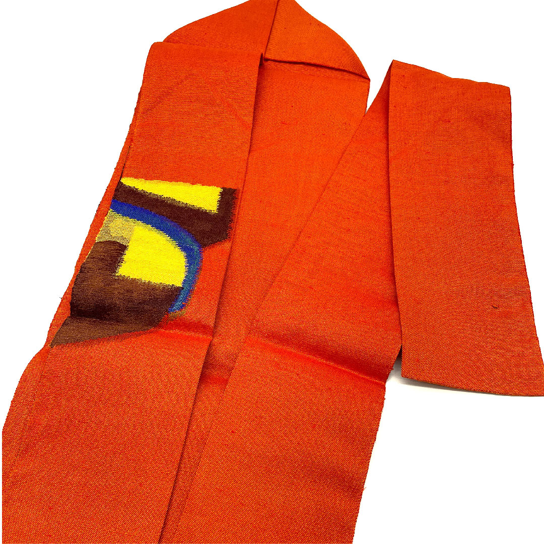 Nagoya obi, abstract pattern, obi length 370cm, pure silk, S rank, point pattern, casual, vermilion, 1124001732316