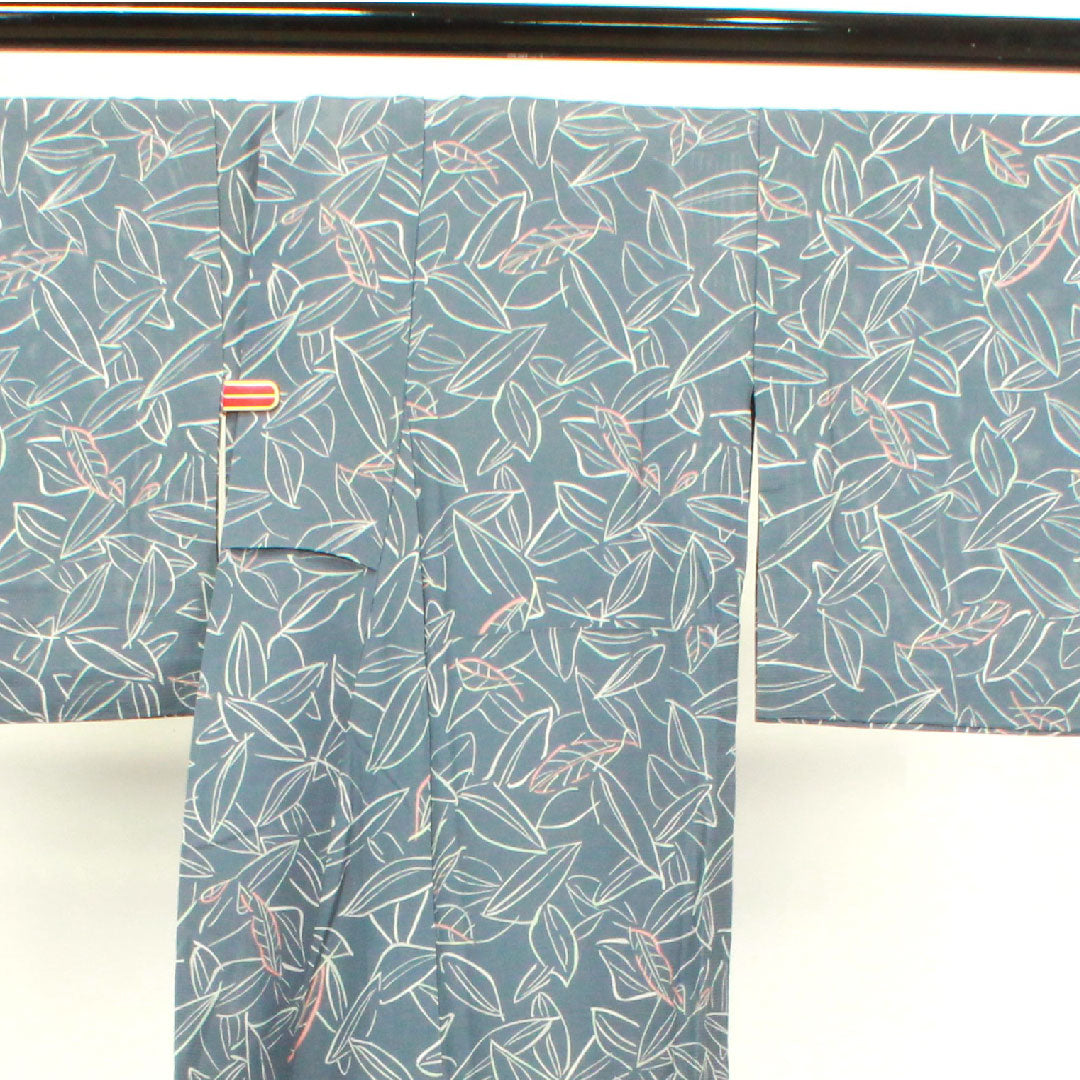 Summer pure silk komon kimono, length 146cm, sleeve length 66.5cm, Minato gray, abstract pattern, silk, A rank, gray, 1132000813122