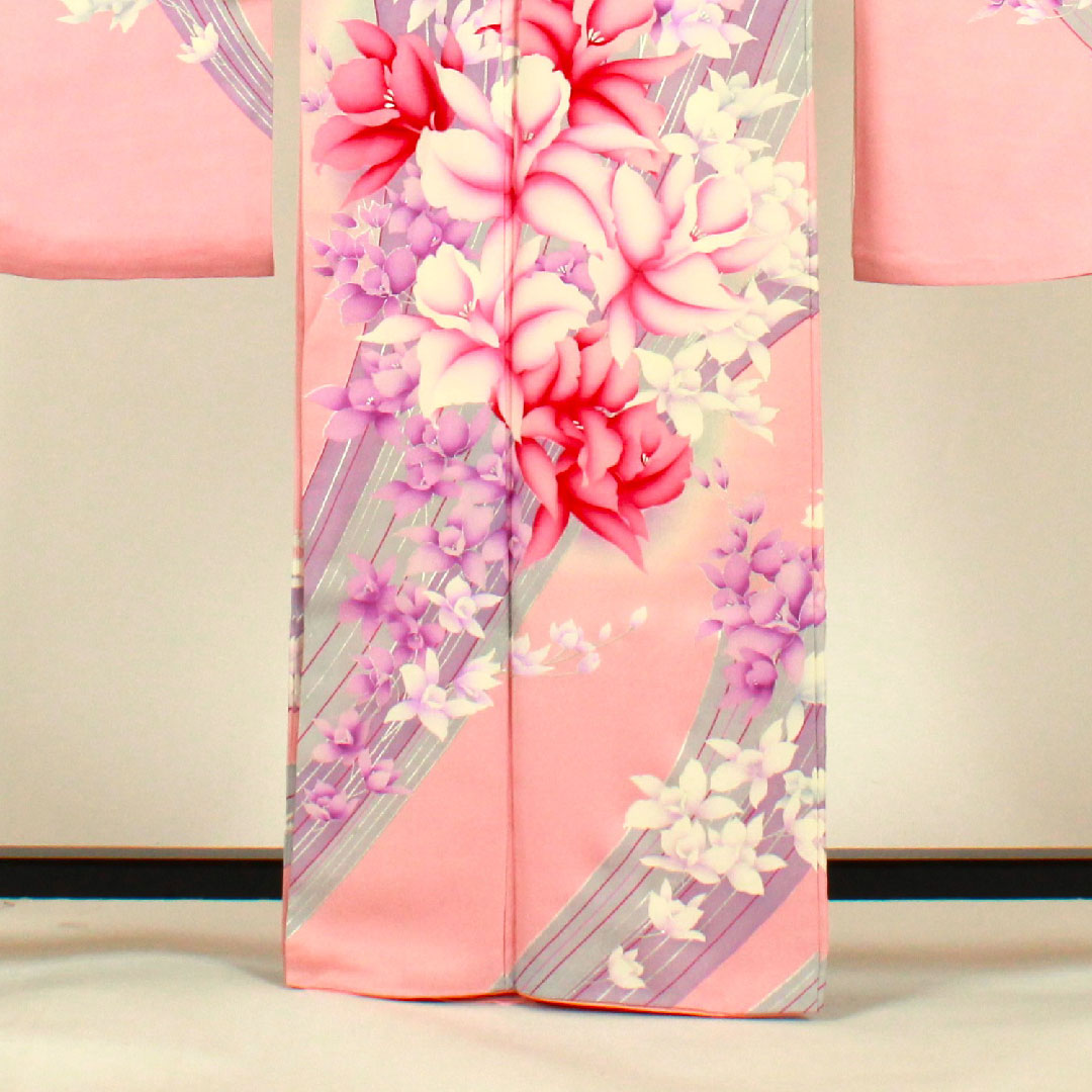 振袖 身丈165.5cm 裄丈64cm 袷 京友禅 花模様 正絹 Aランク ピンク系 1113000563513