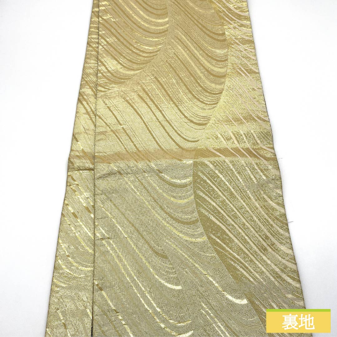 Fukuro Obi, Pure Silk, For Furisode, Abstract Pattern, Length 436cm, S Rank, Six-way, Formal, Gold, 1123013572321