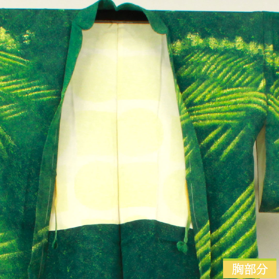 羽織 正絹 身丈83.5cm 裄丈67cm 玉虫色(たまむしいろ) ろうけつ染め 抽象模様 しつけ糸付き Sランク 袷 緑系 1117001042919