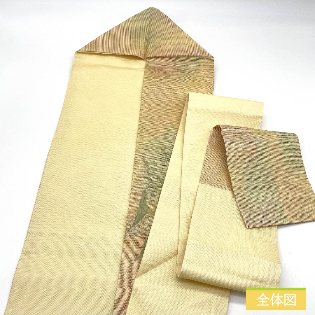 Nagoya Obi, Pure Silk, Summer Obi with Dried Foil and Embroidered Bellflower Design, Length 355cm, S-Rank, Semi-Formal, Gradient Pattern, 1124008682399, Nagoya Style