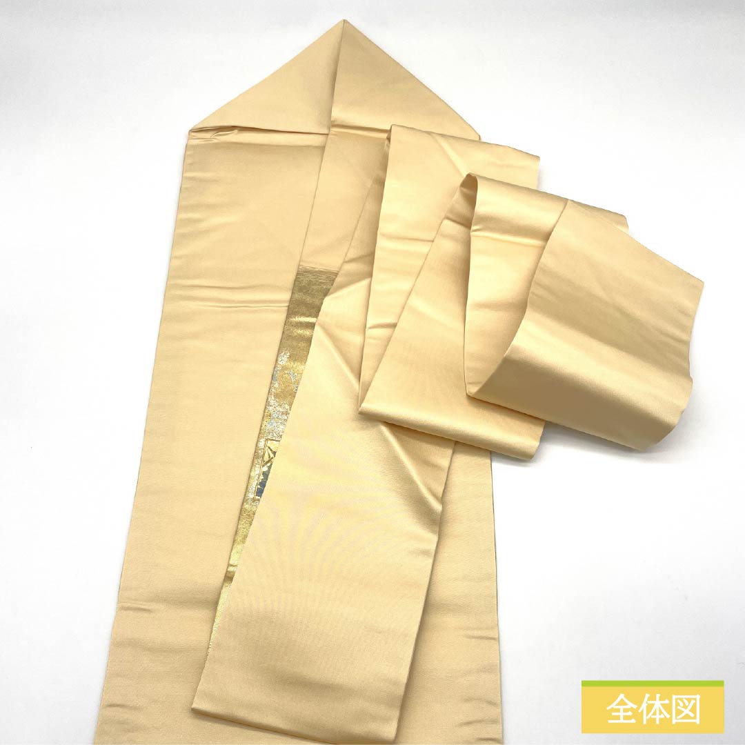 Nagoya Obi Embroidered with Chrysanthemum, Cherry Blossom, and Plum Blossom Designs, 360cm Long, Pure Silk, S-Rank, Pointed Pattern, Gold, Semi-Formal, 1124008532321, Nagoya Style