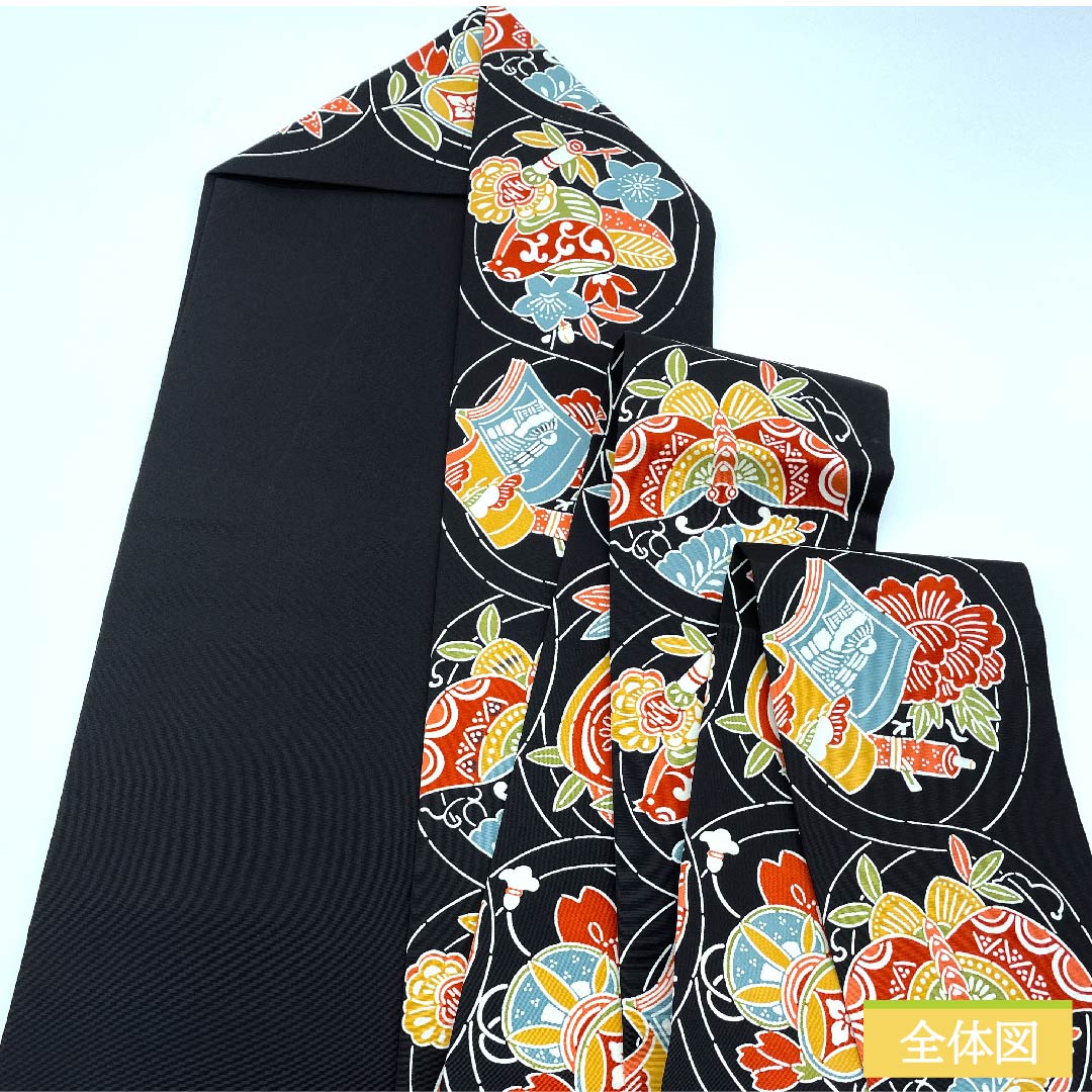 Nagoya obi, black, stencil dyeing, Kyoto Bingata, drum, thread winding, butterfly, toy, obi length 368cm, pure silk, S rank, full length, casual, black, 1124005882310, Nagoya style