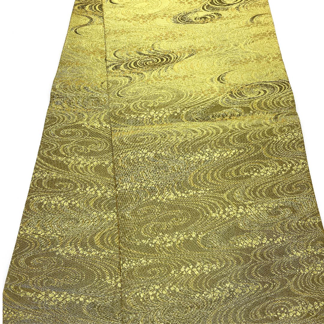 袋帯 金色 扇にボタン菊 飛鶴 留袖用 帯丈396cm 正絹 Aランク 六通 フォーマル 金系 1123004733321