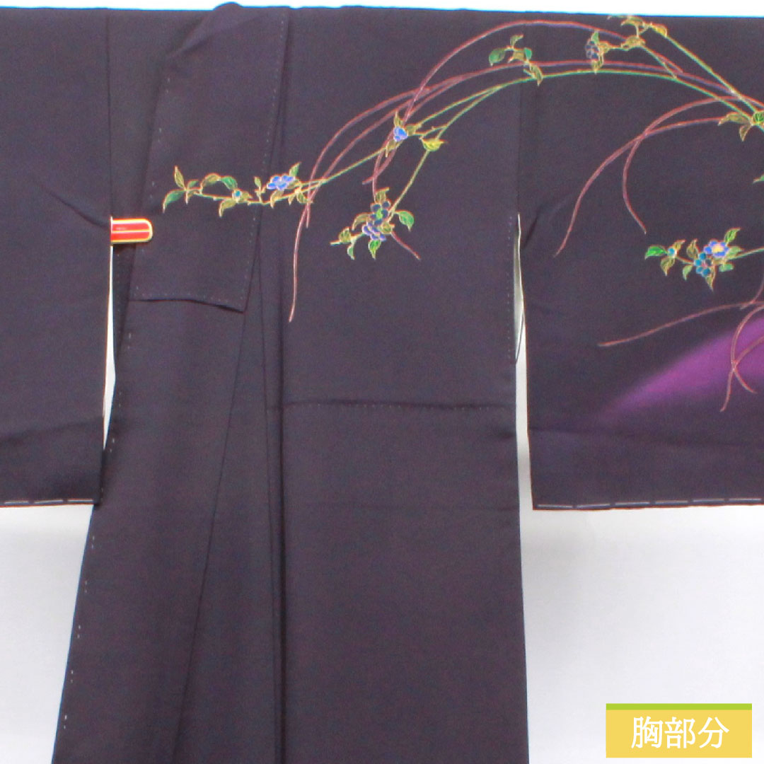 訪問着 正絹 袷 身丈158.5cm 裄丈65.5cm 褐色 草花模様 しつけ糸付き 未使用品 Sランク 紫系 1112003552320