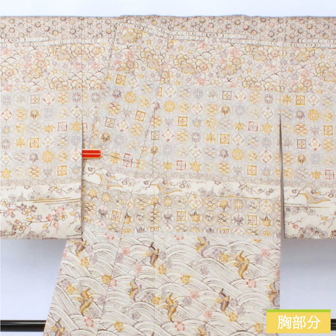 訪問着 正絹 Sランク 袷 身丈156cm 裄丈64.5cm 薄墨色(うすずみいろ) 絹鼠色(きぬねずいろ) 京紅型 花織 グレー系 1112006602322