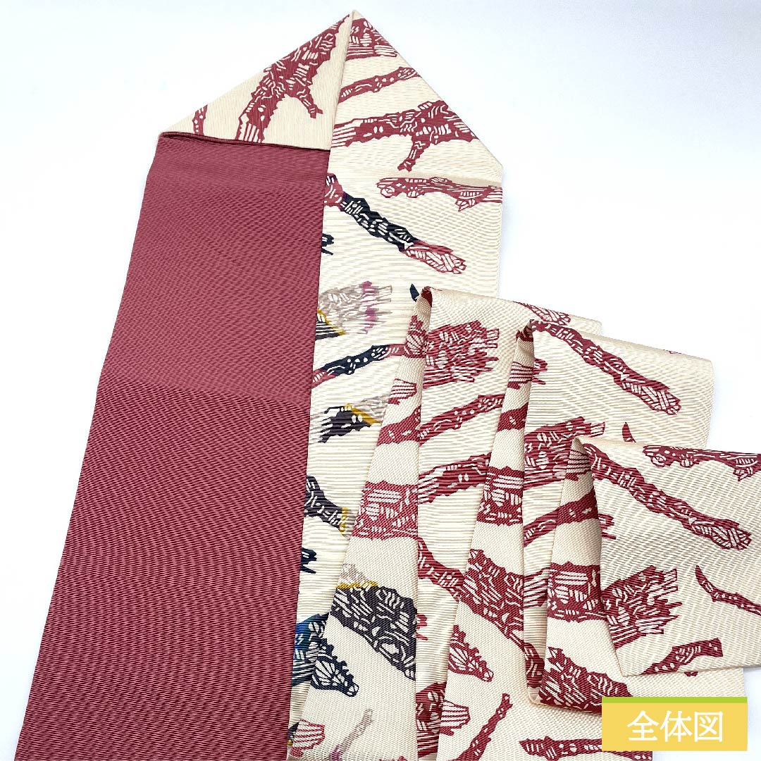 Nagoya obi, natural color, stencil dyeing, Kyoto Bingata, abstract pattern, obi length 378.5cm, pure silk, S rank, full length, casual, white, 1124005772311, Nagoya style