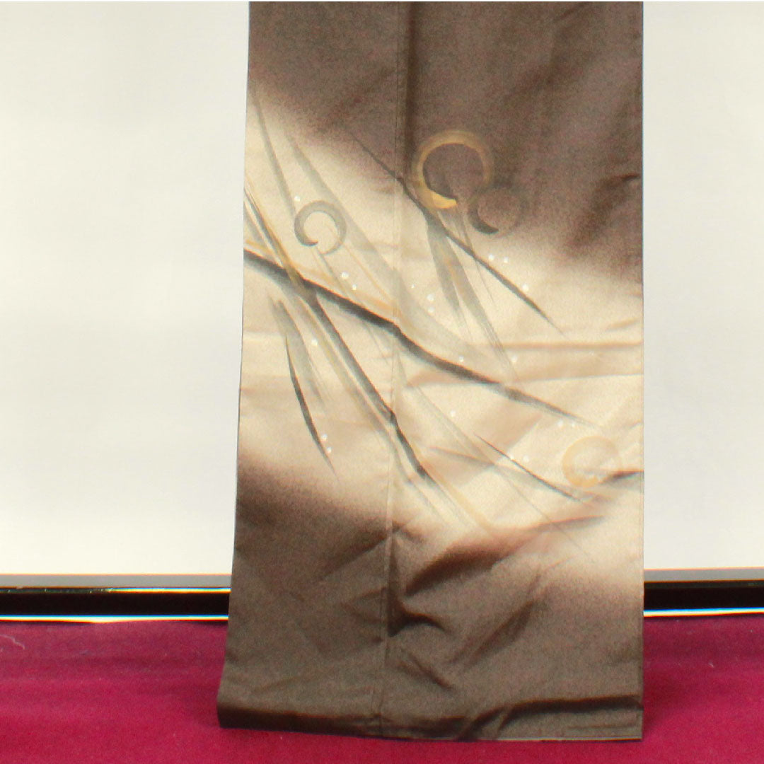 Homongi, lined, length 167cm, sleeve length 64cm, charcoal color, artist's work, Enso, pure silk, A rank, brown, 1112002473514