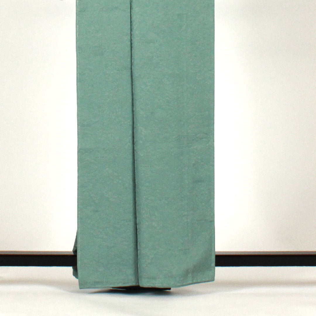 Plain color, Kotobukiori, Temple scenery pattern, Sword and katabami, Length 162cm, Sleeve length 64cm, Lined, Pure silk, S rank, Blue, 1114000302317