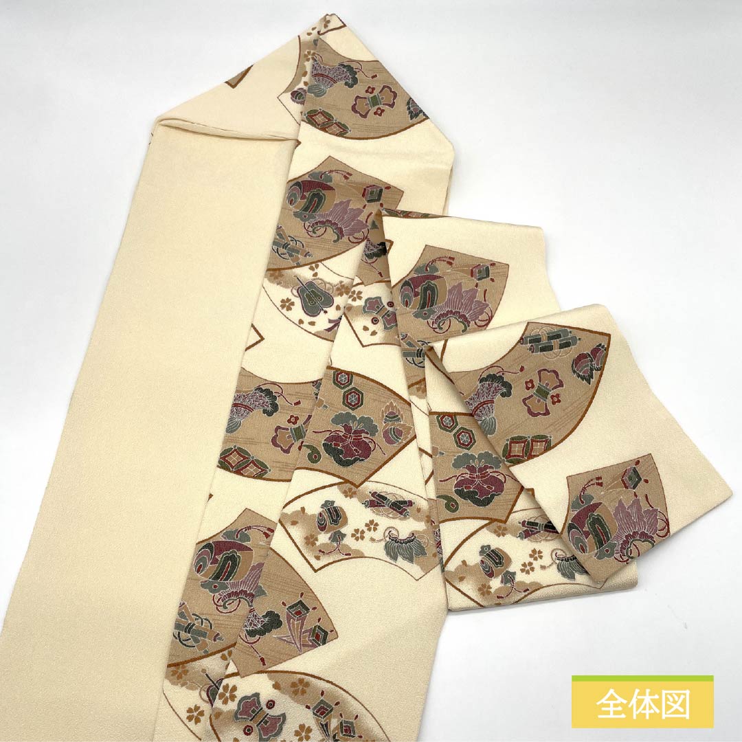 Nagoya obi, natural color (kinariiro), crepe fabric, dyed obi, fan-shaped, obi length 365cm, pure silk, A rank, full length, casual, beige, 1124007183325, Nagoya style