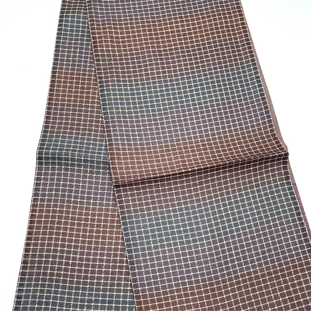Fukuro Obi, Lacquer Foil, Horizontal Stripes, Line Pattern, Checkered, Length 440cm, Pure Silk, A Rank, Six-Ply, Casual, Gradient Style, 1123005563399