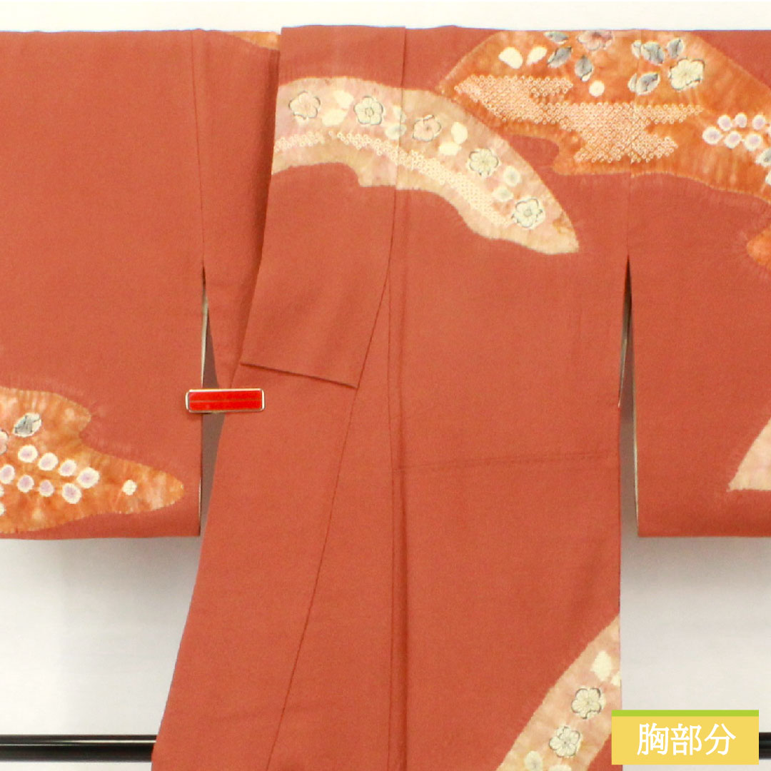 Homongi, pure silk, lined, length 154.5cm, sleeve length 62.5cm, sparrow color, Kyo-Yuzen, Tsujigahana, A rank, brown, 1112005273214