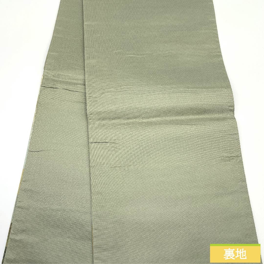 袋帯 浅緑色(あさみどりいろ) 抽象模様 横段 風景模様 帯丈436cm 正絹 Sランク 六通 セミフォーマル グラデーション系 1123011102399