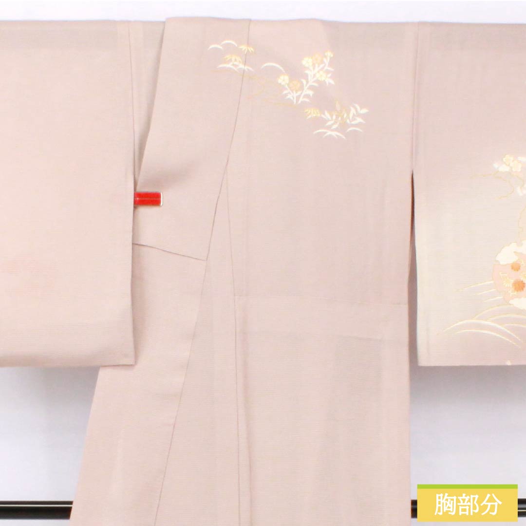 Summer pure silk formal kimono, length 165cm, sleeve length 66cm, light plum gray, Kyoto yuzen, gold leaf, snowflake, silk, A rank, gray, 1132002033522