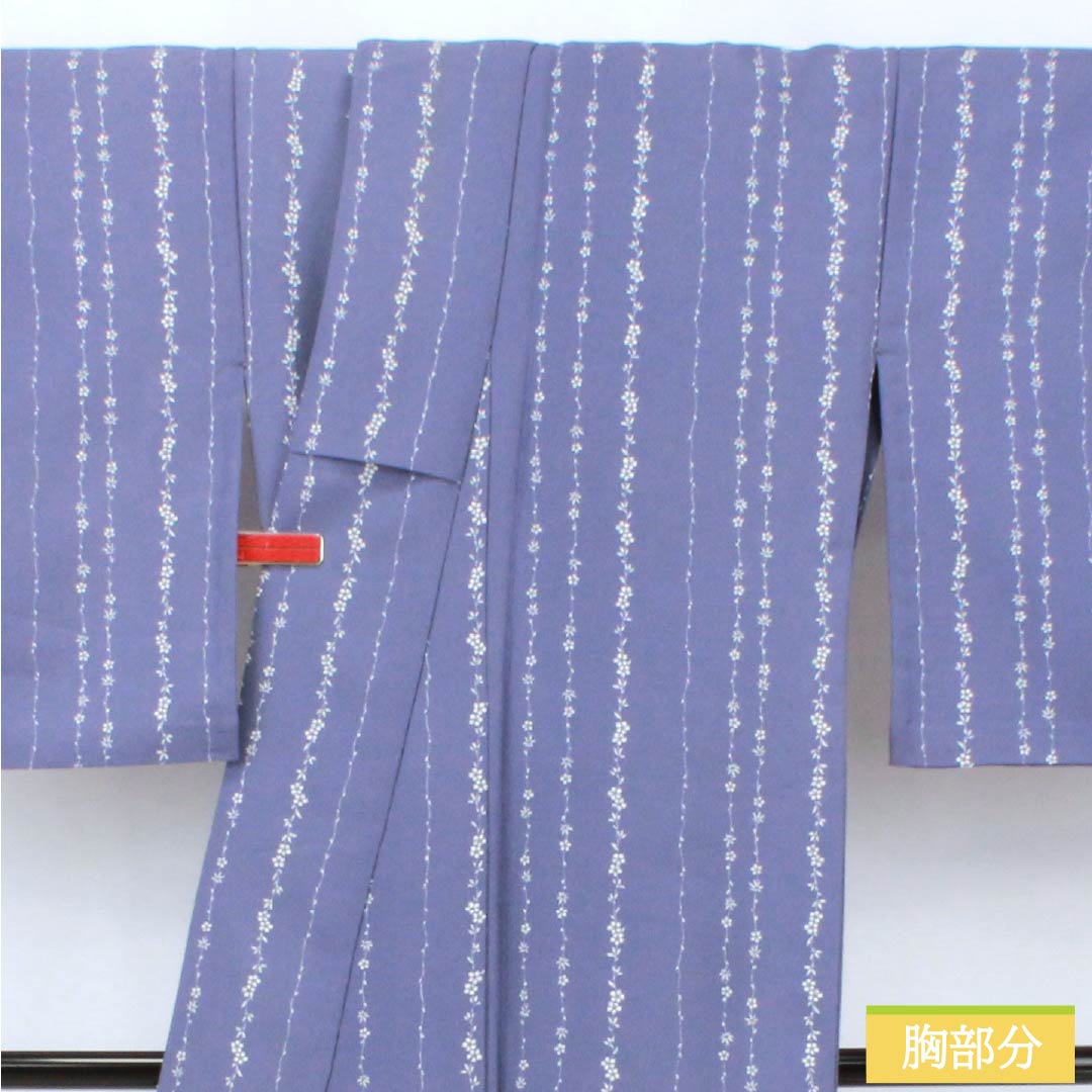 小紋 ポリエステル Aランク 身丈162.5cm 裄丈66cm 単衣 二藍色(ふたあいいろ) 型染 小花 洗える着物 紫系 1115008053420
