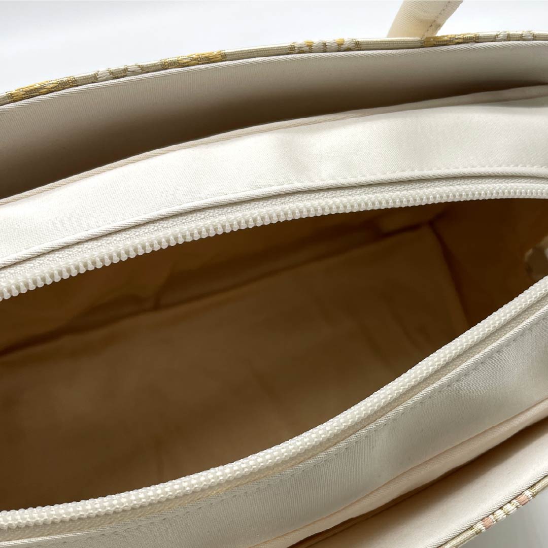 (Like New) Formal Japanese Bag, New Rank, Hakuya Seibei, Nishijin-ori Rikyu Bag with Famous Cloth Pattern, Cream, Item Number 113900120115
