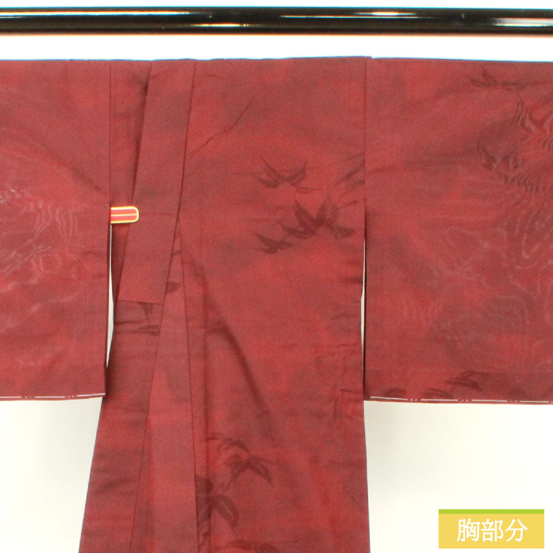 Summer pure silk komon length 156cm sleeve length 62.5cm dark red (monkfish) monsha bamboo grass gauze S rank red 1132001902312