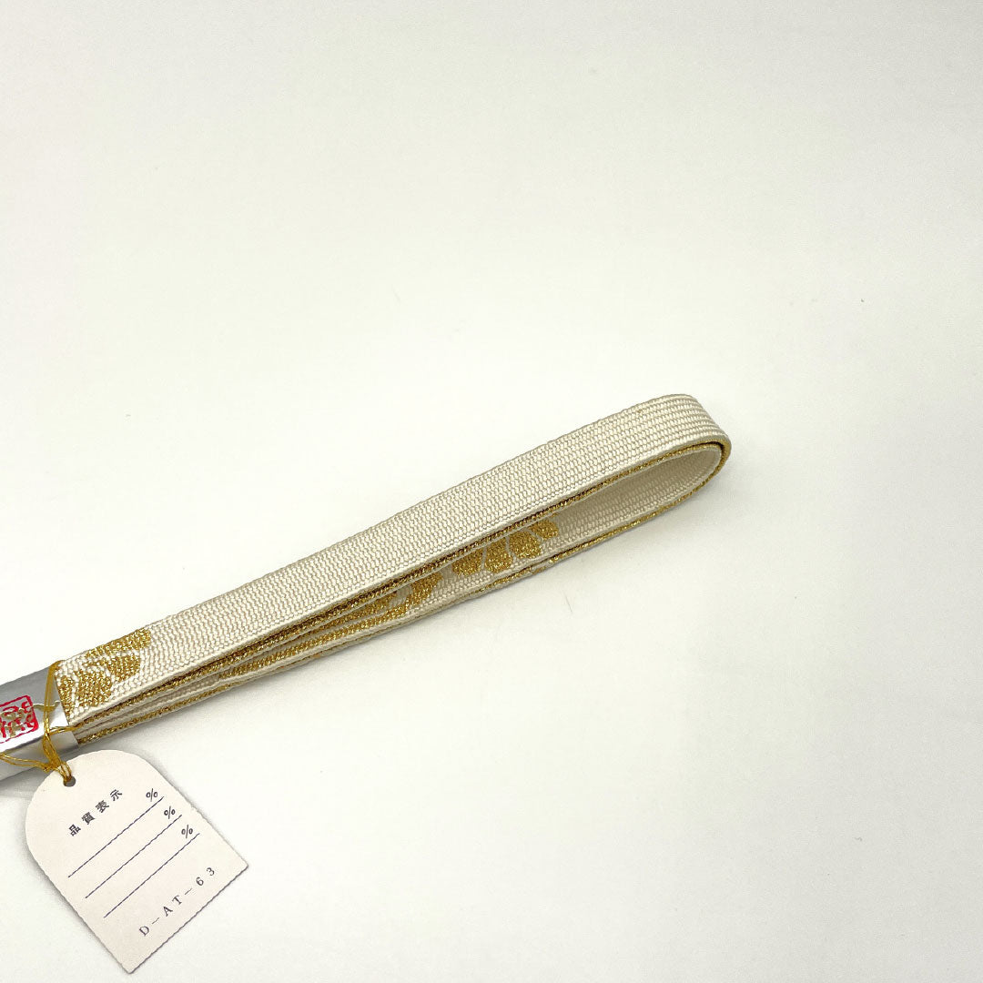 (New Old Stock) Obijime and Obiage Set, Pure Silk, NEW Rank, Gofun-iro (off-white), For Tomesode, Gold Leaf Processing, Sayagata Pattern, Length approx. 160cm, Width approx. 1.7cm, Formal, White-toned, 1141000421311