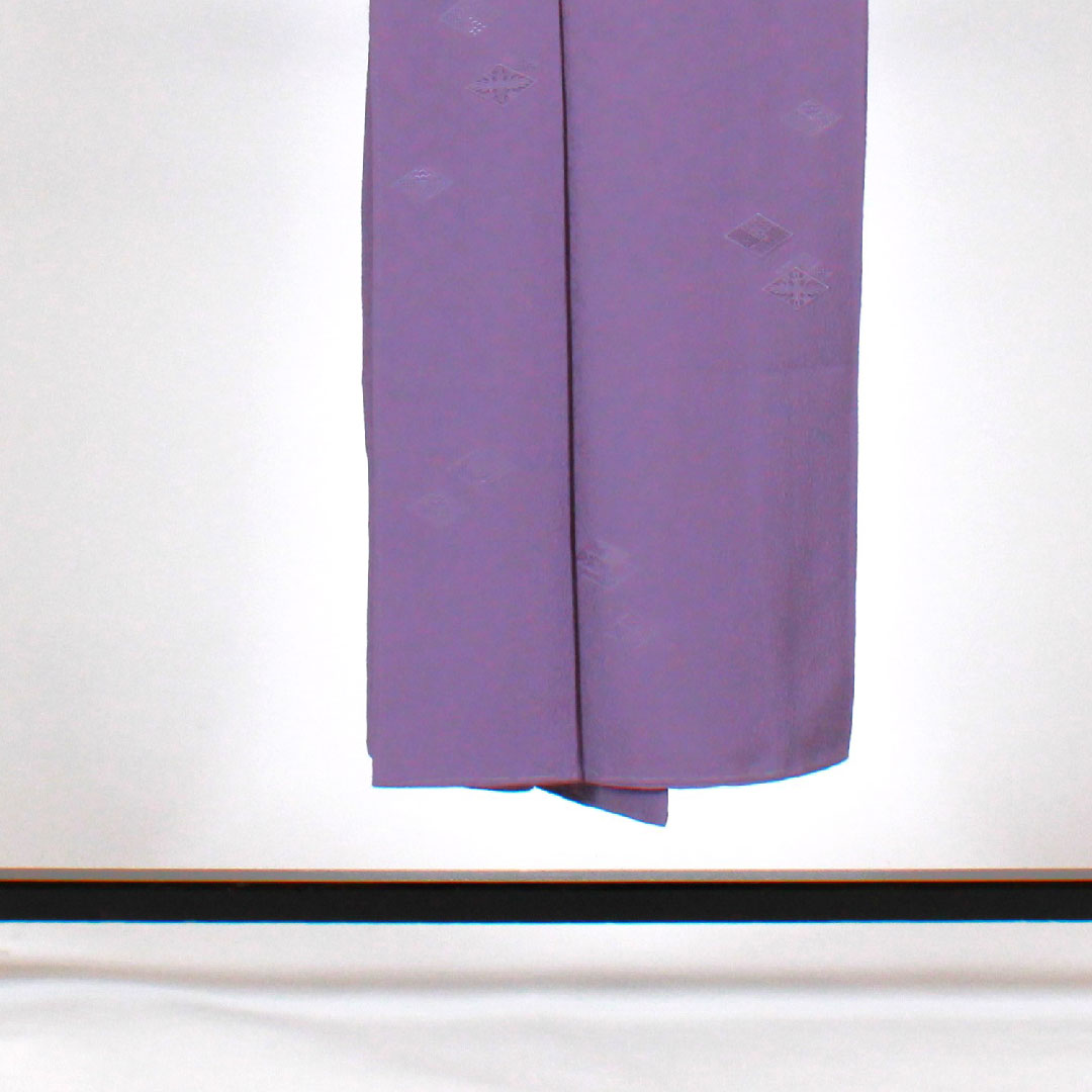 Solid color, Dronwork embroidery, classic diamond pattern, hanging wisteria, length 148cm, sleeve length 62cm, lined, pure silk, S rank, purple, 1114000182120