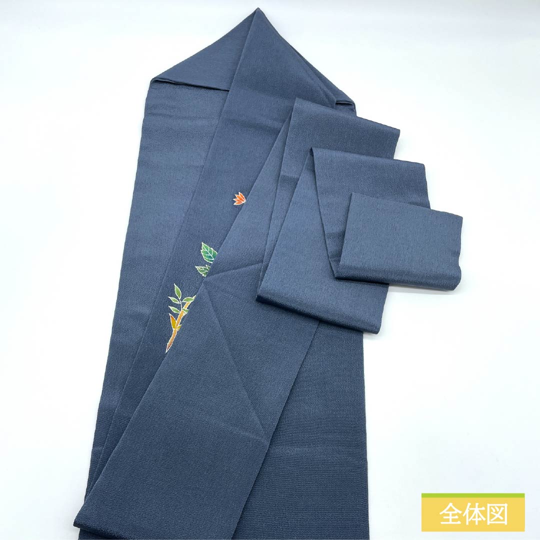 名古屋帯 正絹 Sランク 瞑色色(めいしょくいろ) 型染 ちりめん地 花鳥図 帯丈353cm ポイント柄 カジュアル 青系 1124010432317 名古屋仕立て