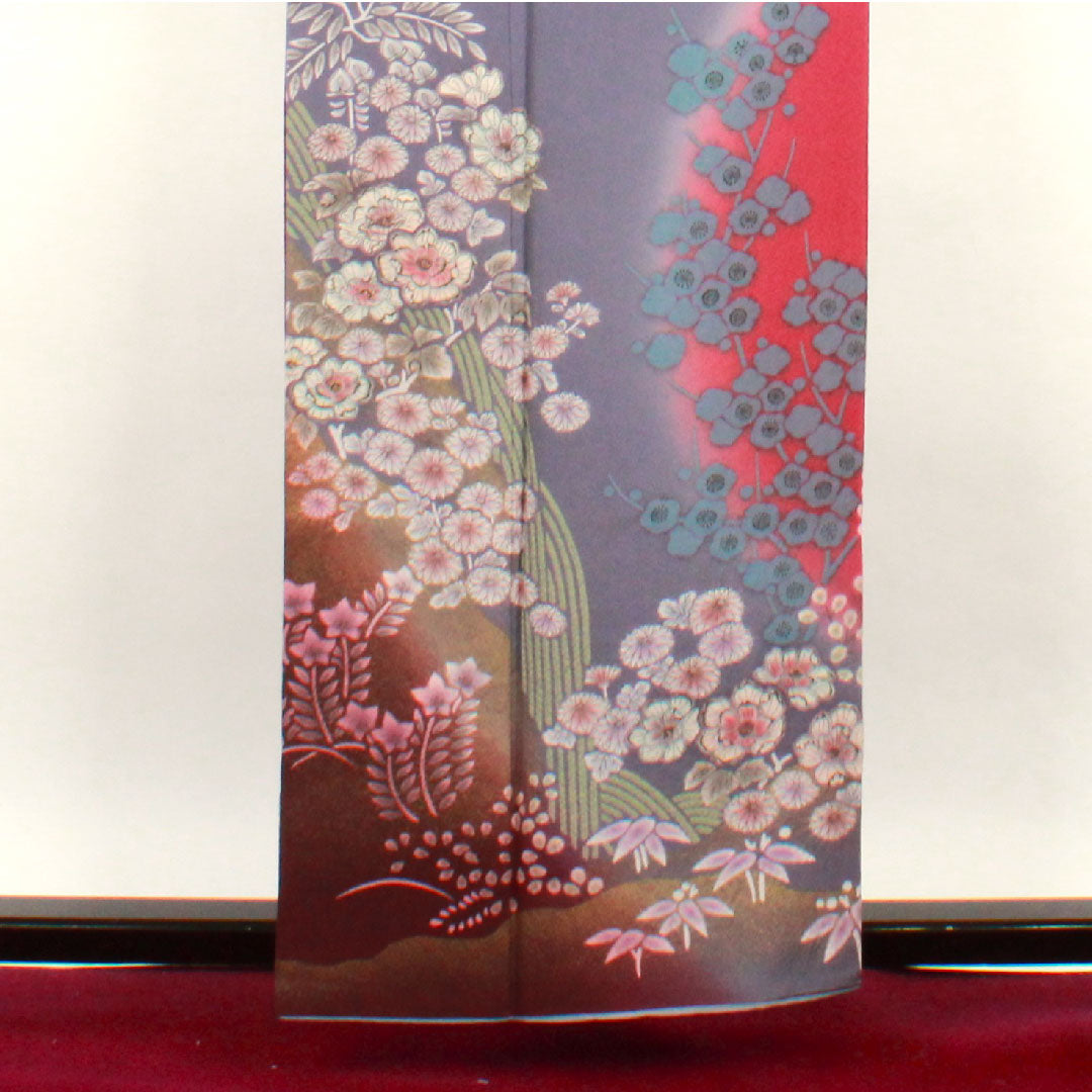 Homongi (formal kimono) Length 157.5cm Sleeve length 63cm Brown Chrysanthemum Plum Pure silk S rank Purple 1112001562320