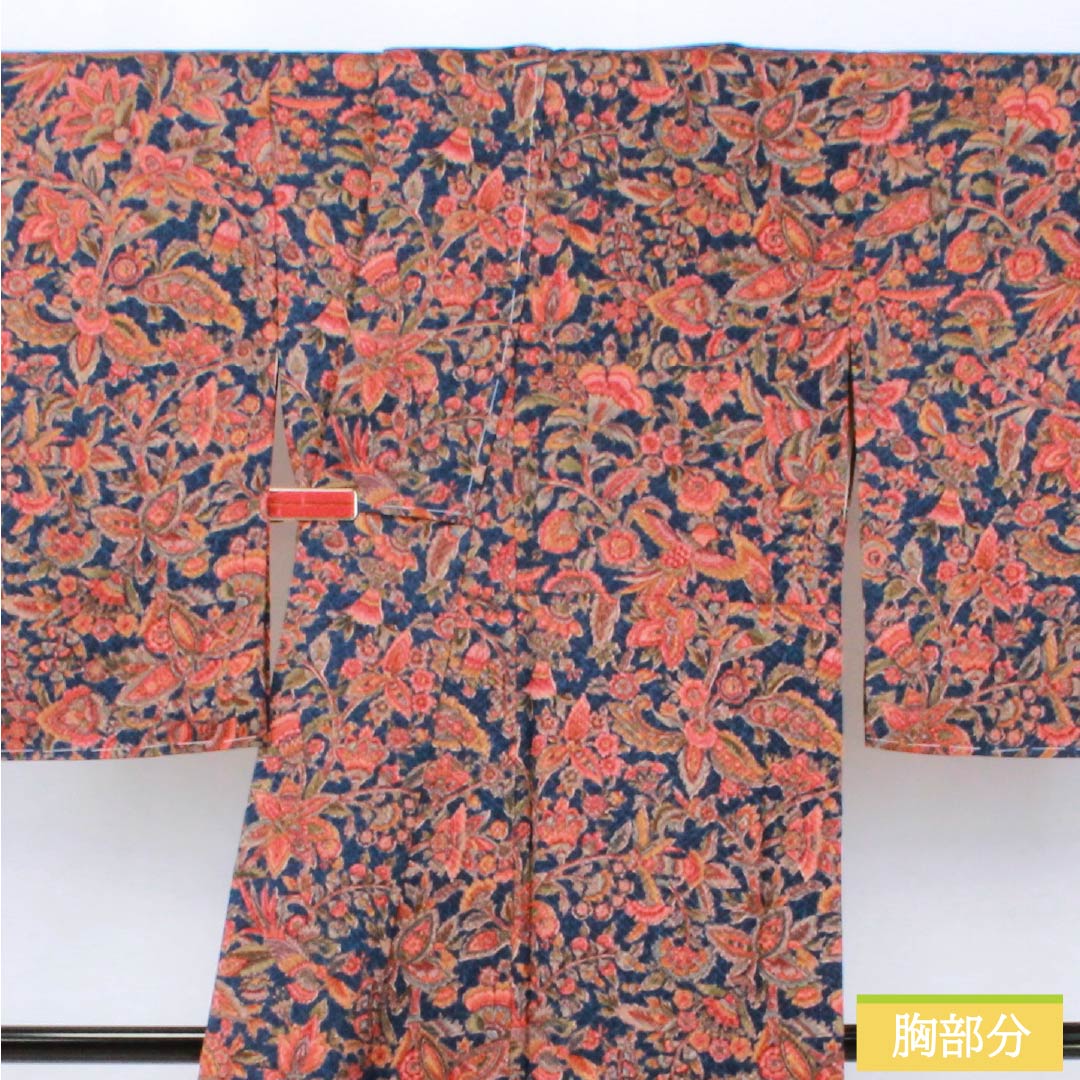 Komon (small pattern) silk, S rank, length 161cm, sleeve length 62.5cm, lined, tetsubudou-iro (grape-colored) chintz, navy blue with basting thread, product number 1115007142418